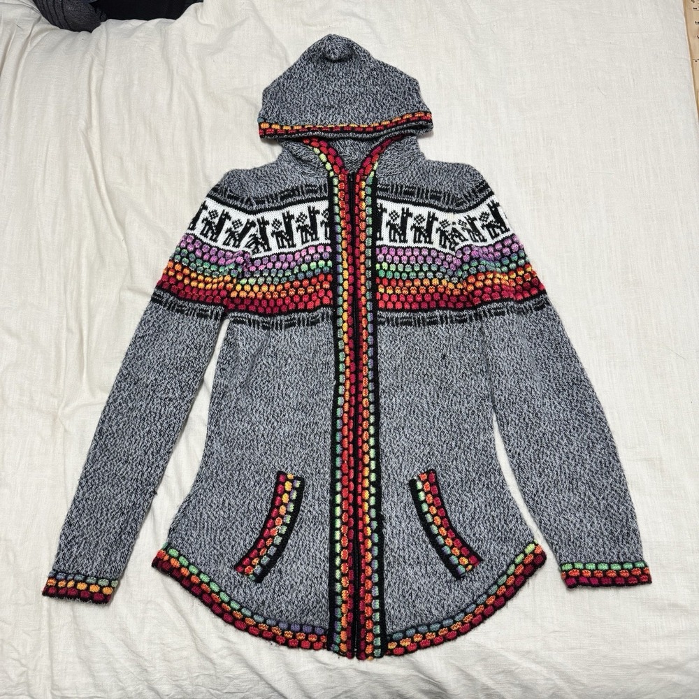 Andes Imports 100% Alpaca Women Zip-Up Hoodie Sweater Multicolor Small Soft Cozy - Picture 4 of 6